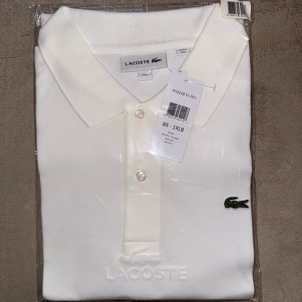 Lacoste Men's Big Fit Polo - White. Size 8R / 1XLB